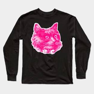 Cute Pink Cat Graphic Design Long Sleeve T-Shirt